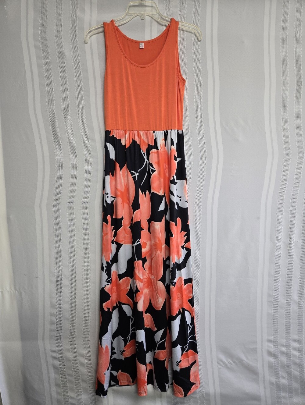 BLUE TIME WOMEN'S ORANGE FLORAL PRINT MAXI SLEEVELESS DRESS SIZE SMALL